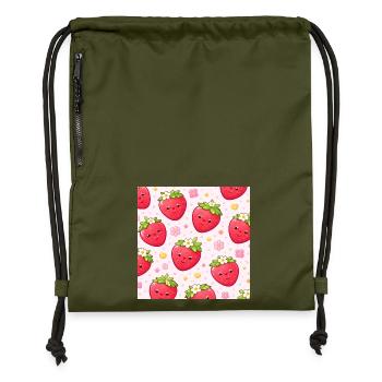 Kawaii Strawberry Polka Dot Pattern Pink - Gymsac made from recycled material - military green - Front