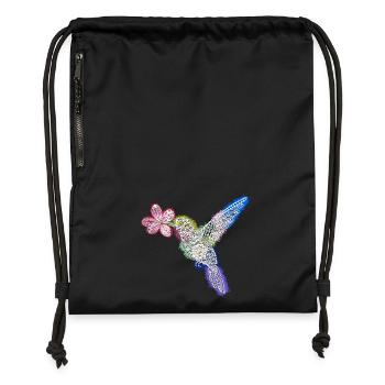 Colibri Zentangle avec fleur - Sac à cordon en polyester recyclé - noir - Devant