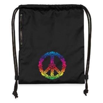 Peace Sign Floral Boho Style - Gymsac made from recycled material - black - Front