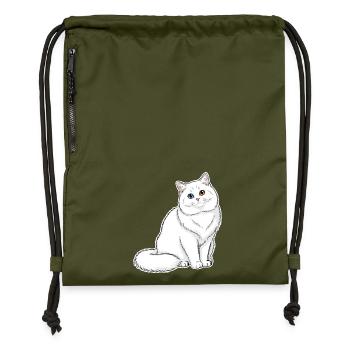 Chat Blanc Angora Yeux Vairons Portrait Élégant - Sac à cordon en polyester recyclé - military green - Devant