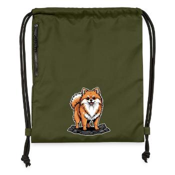 Chien Spitz Nain Pomeranian sur Rocher Mignon - Sac à cordon en polyester recyclé - military green - Devant
