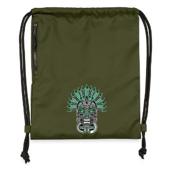 Mayan Inca Mask Emerald White Totem Green - Gymsac made from recycled material - military green - Front
