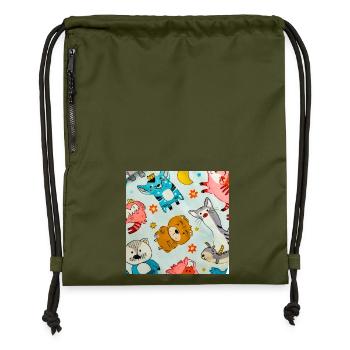 Verspielte Weltraumtier-Collage - Turnbeutel aus Recycling-Material - military Green - Vorne