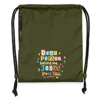 Jesus liebt dich positive Botschaft - Turnbeutel aus Recycling-Material - military Green - Vorne