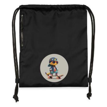 Chat skateur - Sac à cordon en polyester recyclé - noir - Devant