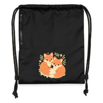 Deux adorables renards blottis dans la forêt - Sac à cordon en polyester recyclé - noir - Devant