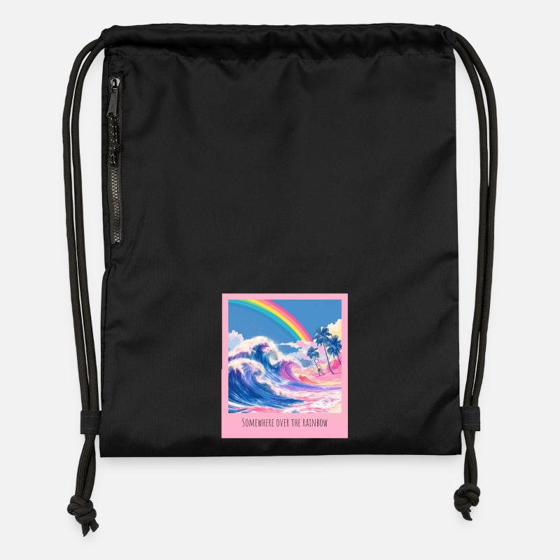 Rainbow Beach Retro Wave - Gymsac made from recycled material - black