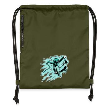 Hooded skateboarder in comet mode - Gymsac made from recycled material - military green - Front