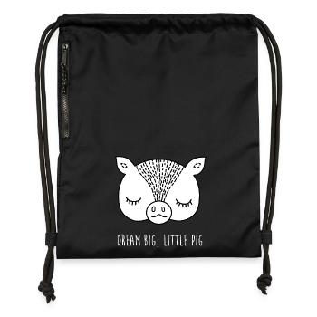 Visage de cochon avec dire grand rêve petit cochon - Sac à cordon en polyester recyclé - noir - Devant
