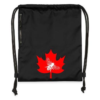 Canada white bee in maple leaf beekeeper logo - Gymsac made from recycled material - black - Front