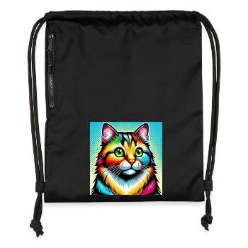 Chat Pop Art - Sac à cordon en polyester recyclé - noir - Devant