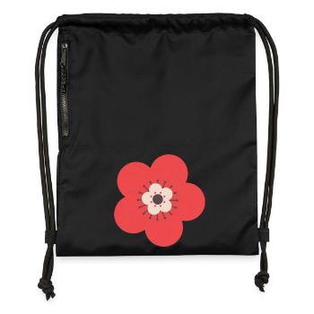 Rote & cremefarbene Blume - Turnbeutel aus Recycling-Material - Schwarz - Vorne
