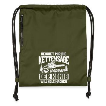 Der König will Holz machen - Holzfäller Kettensäge - Turnbeutel aus Recycling-Material - military Green - Vorne
