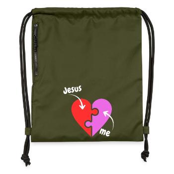 Jesus and me puzzle Heart - Christian - Gymsac made from recycled material - military green - Front