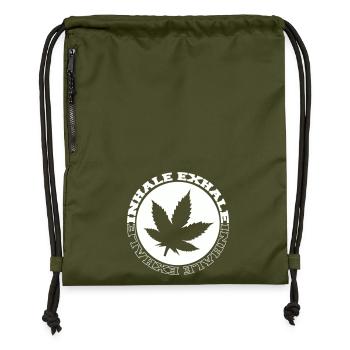 Cannabis Blatt Rundlogo - Turnbeutel aus Recycling-Material - military Green - Vorne