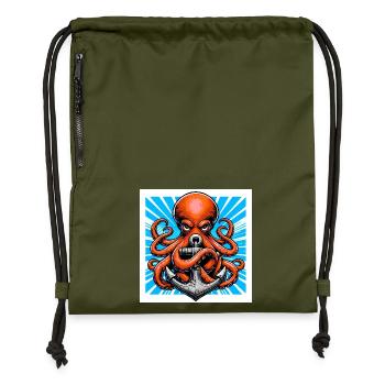 Un Poulpe embrasse une Ancre - Sac à cordon en polyester recyclé - military green - Devant