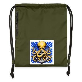 Un Poulpe embrasse une Ancre - Sac à cordon en polyester recyclé - military green - Devant