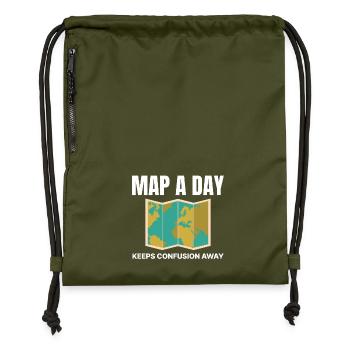 World Map GIS Cartography Earth Geography - Gymsac made from recycled material - military green - Front