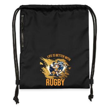 Life is better with Rugby - Turnbeutel aus Recycling-Material - Schwarz - Vorne
