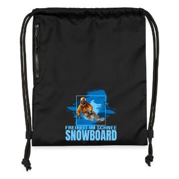 Freiheit im Schnee - Snowboard - Turnbeutel aus Recycling-Material - Schwarz - Vorne