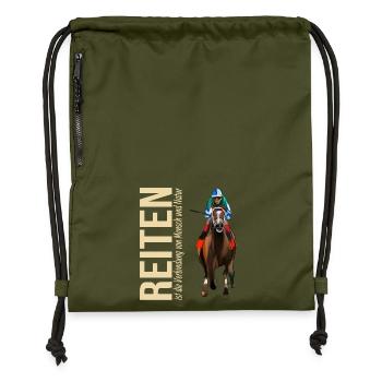 Reiten ist die Verbindung von Mensch und Natur - Turnbeutel aus Recycling-Material - military Green - Vorne