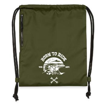 Motorcycle retro biker - Born to ride illustration - Gymsac made from recycled material - military green - Front