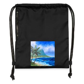 Tropical Coastal Landscape Artwork Hawaii Ocean - Gymsac made from recycled material - black - Front