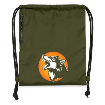 Tête de loup en silhouette contrastée - Sac à cordon en polyester recyclé - military green - Devant