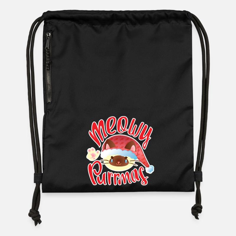 Meowy Purrmas – Chat de Noël mignon avec un chapeau - Sac à cordon en polyester recyclé - noir
