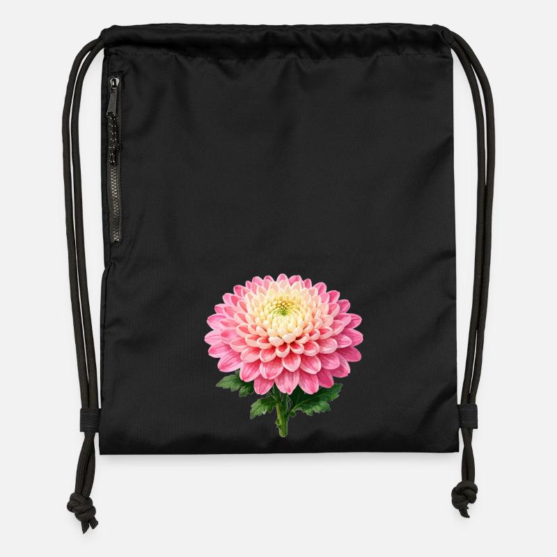 Fleur de chrysanthème rose - Sac à cordon en polyester recyclé - noir