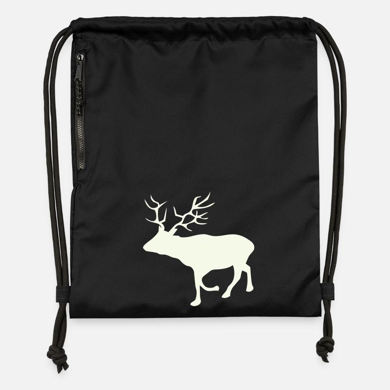 Cerf, chevreuil, cerf - Sac à cordon en polyester recyclé - noir