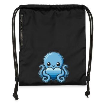Blue Heart Octopus - Gymsac made from recycled material - black - Front
