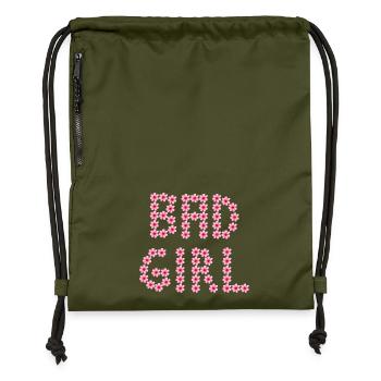 Blumeninschriften - BAD GIRL - Turnbeutel aus Recycling-Material - military Green - Vorne
