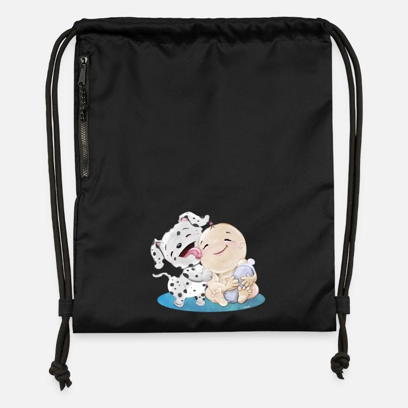 Dalmatien avec bébé - Sac à cordon en polyester recyclé - noir
