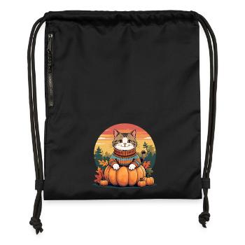 Autumn cat on pumpkin – cozy & cute - Gymsac made from recycled material - black - Front