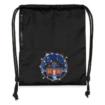 small snowy hut in the mountains in winter - Gymsac made from recycled material - black - Front