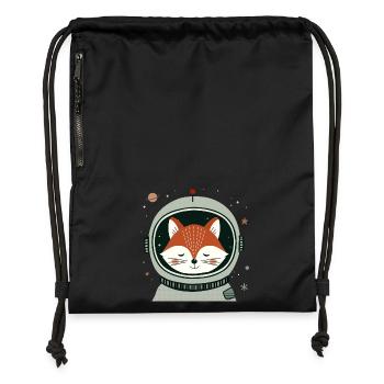 Träumender Astronauten-Fuchs im Weltall - Turnbeutel aus Recycling-Material - Schwarz - Vorne