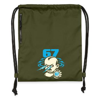 67 Six Seven 6-7 Meme Gen Alpha - Gymsac made from recycled material - military green - Front