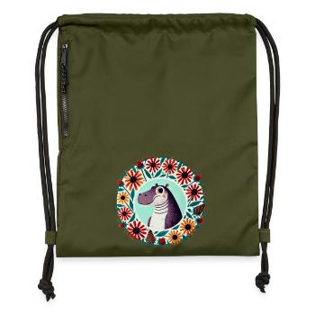 Dino dans le Cercle Floral - Sac à cordon en polyester recyclé - military green - Devant