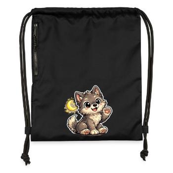 Mondnacht Wolfchen Kuschelpfote - Turnbeutel aus Recycling-Material - military Green - Vorne