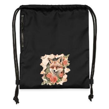 Fuchs mit Rosen Vintage - Turnbeutel aus Recycling-Material - Schwarz - Vorne