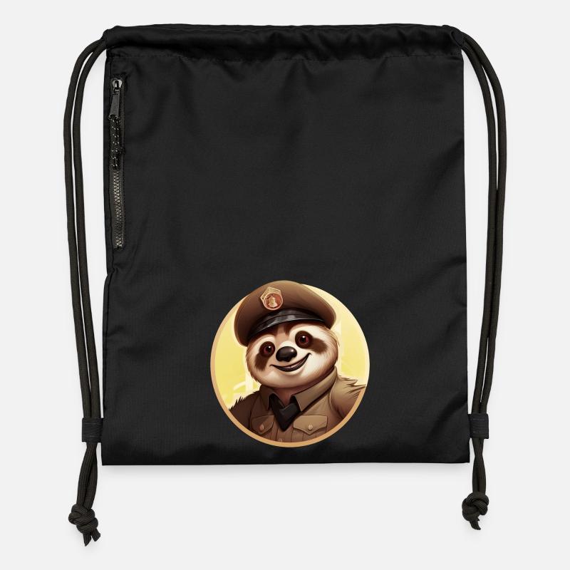 Paresseux policier - Sac à cordon en polyester recyclé - noir