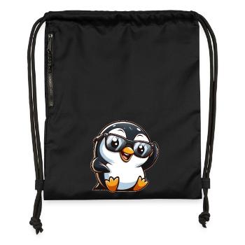 Cooler Pinguin Sonnenbrille Cartoon Spaßig - Turnbeutel aus Recycling-Material - Schwarz - Vorne