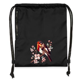 charmant rouge-gorge entouré de cerisiers en fleurs - Sac à cordon en polyester recyclé - noir - Devant