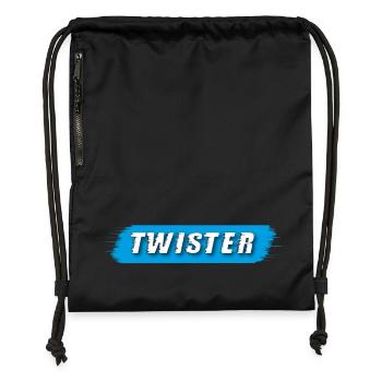 Twister lettering blue - Gymsac made from recycled material - black - Front
