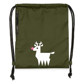 Rentier Rudolf L weiß mit neonpinker Nase - Turnbeutel aus Recycling-Material - military Green - Vorne