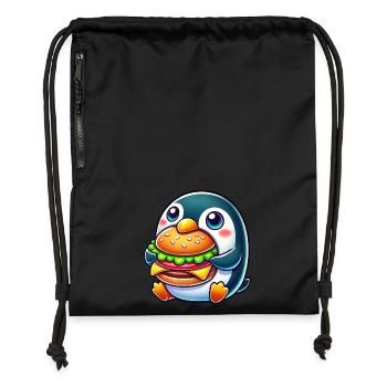 mignon pingouin burger dessin animé restauration rapide - Sac à cordon en polyester recyclé - noir - Devant