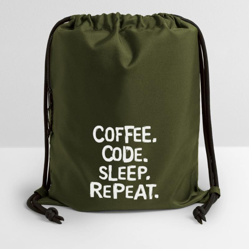 coffee code sleep - repeat programmer work Gymsac made from recycled material
