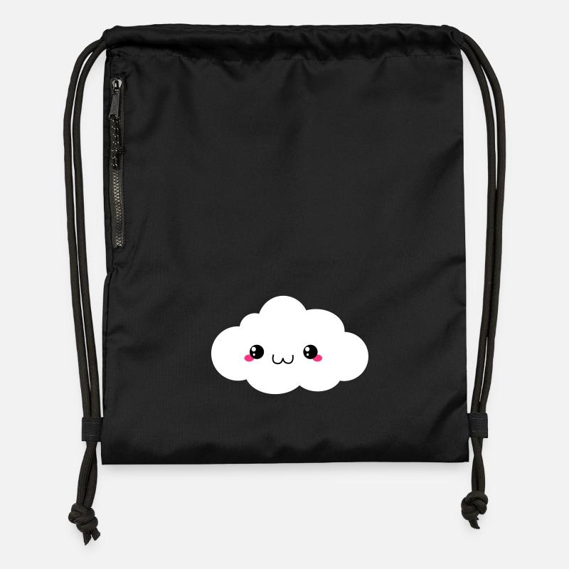 Happy Kawaii Cloud (nuage) - Sac à cordon en polyester recyclé - noir