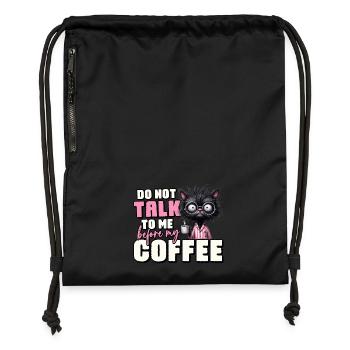 Morning grouch cat with coffee - Gymsac made from recycled material - black - Front